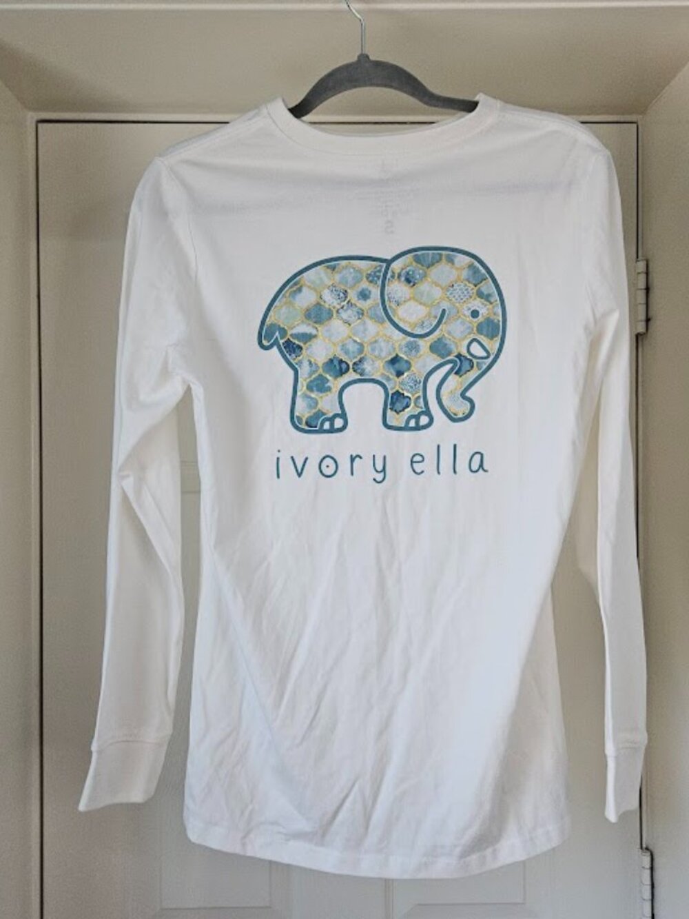 Ivory Ella Long Sleeve White Blue Cotton Mermaid Coastal Tee Shirt Top Elephant